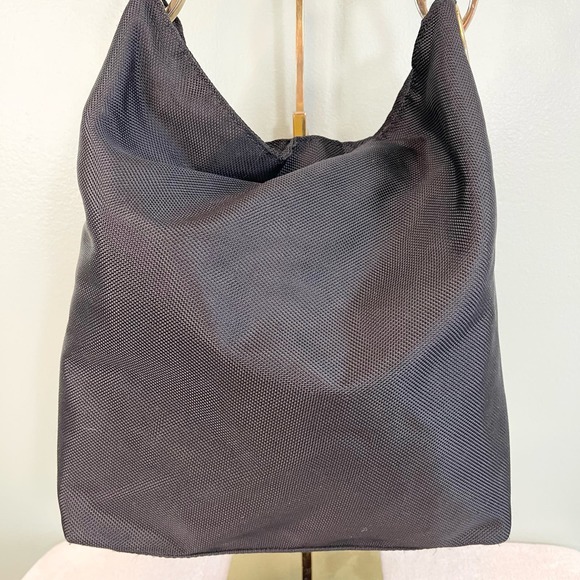 JPK PARIS 75 Women's Black Leather Chunky Hardware Nylon Hobo Shoulder Bag - Picture 4 of 12